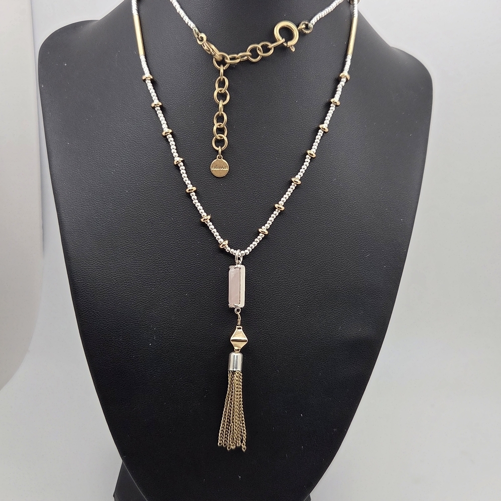 Stella & Dot Riad Rose Quartz Necklace Silver And Gold Length 15.5"
